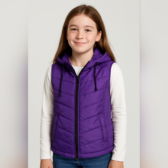 City Streets Stylish Purple Hooded Puffer Vest - Picture 6 of 6